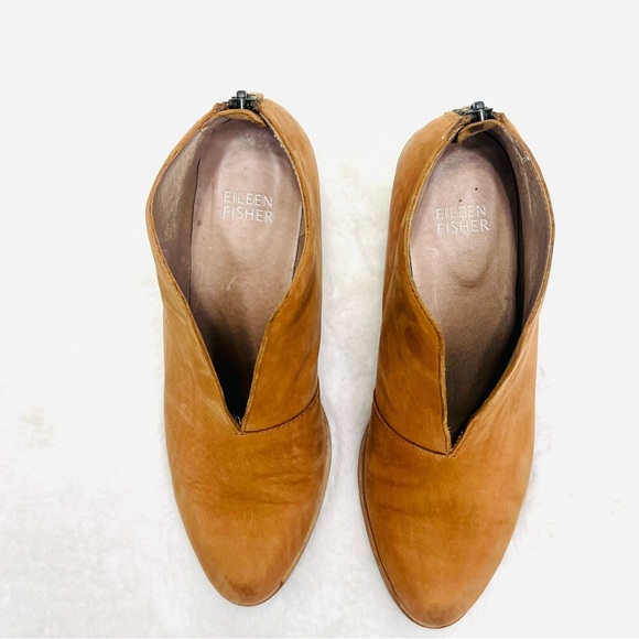 EILEEN FISHER Tan Leather Nelson Split Front Ankle Boots Bootie Womens Size 6 - Picture 4 of 13